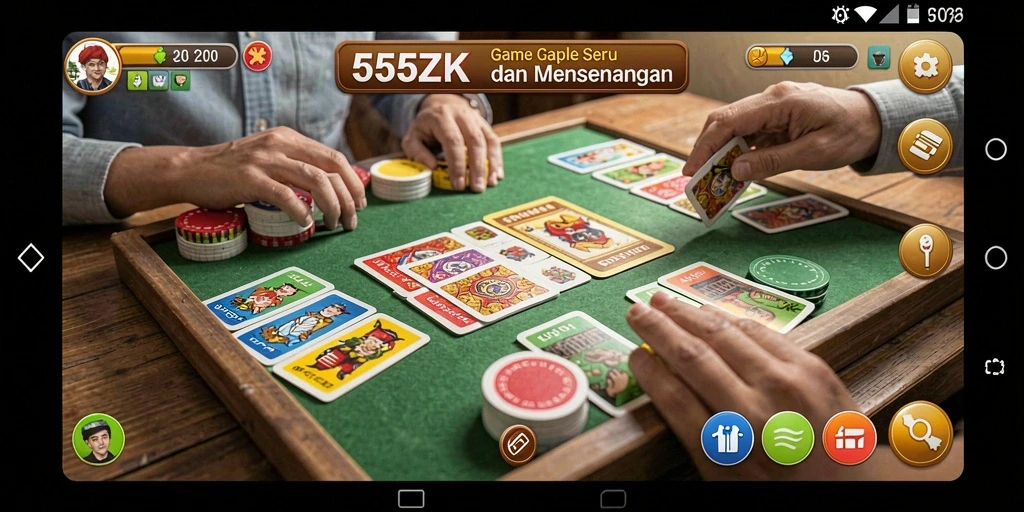 Screenshot utama 555ZK menampilkan gameplay Gaple yang seru.