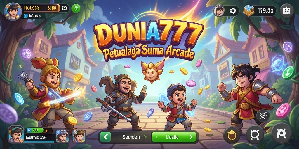 Tampilan gameplay menantang di DUNIA777 dengan latar belakang yang berwarna-warni.