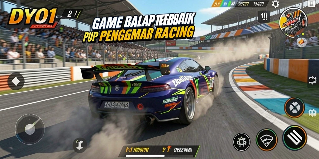 Tampilan gameplay DYO1 dengan balapan yang seru di trek.