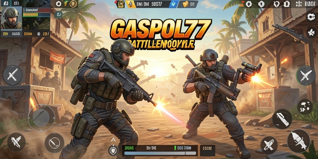 Screenshot GASPOL77 menampilkan aksi gameplay Battle Royale yang mendebarkan.