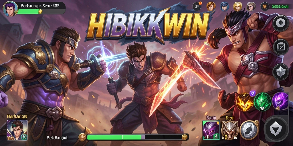 Tangkapan layar HIBIKWIN menampilkan aksi pertarungan yang intens dan grafik yang luar biasa.