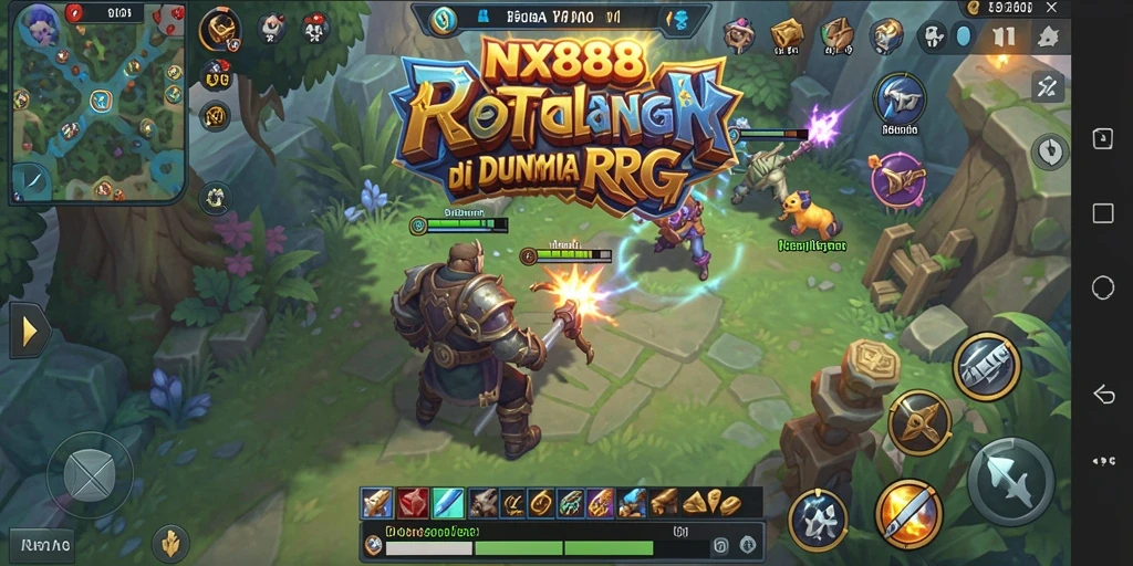 Screenshot dari gameplay NX888 yang menunjukkan pertarungan seru dan strategi RPG.