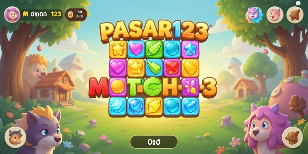 Screenshot utama PASAR123 menampilkan gameplay seru Match-3.