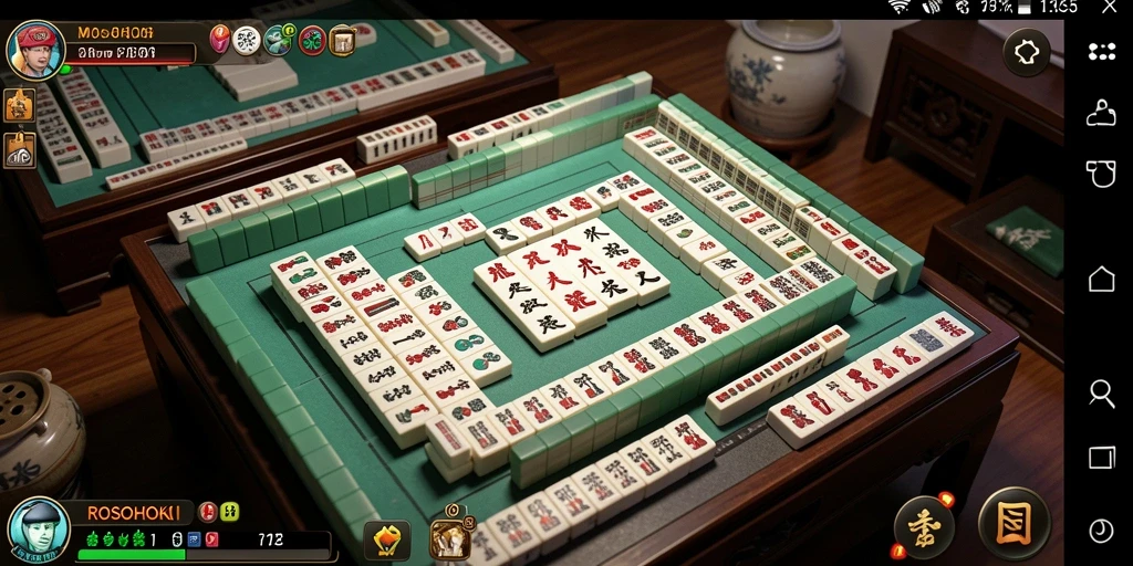 Tampilan permainan ROSOHOKI dengan ubin Mahjong yang penuh warna.