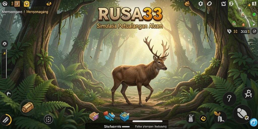 Tampilan gameplay RUSA33 menampilkan petualangan seru di alam terbuka.
