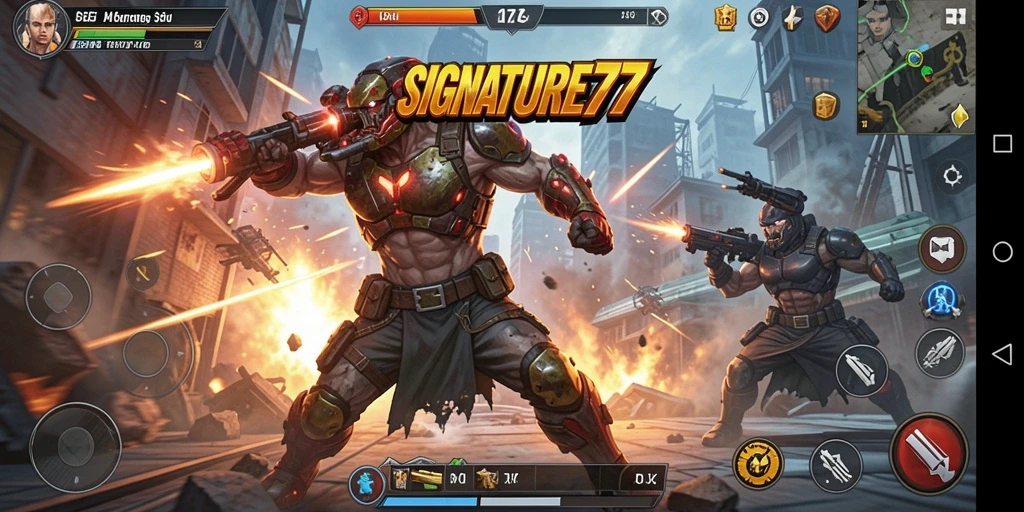 Tampilan gameplay SIGNATURE77 menunjukkan aksi seru dan pertarungan menegangkan.