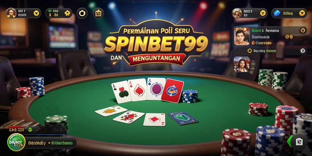 Tampilan gameplay SPINBET99 dengan pemain yang sedang berkompetisi di meja poker.