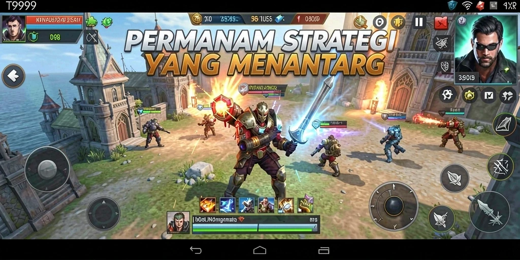 Screenshot utama T9999 menampilkan strategi permainan yang mendebarkan.
