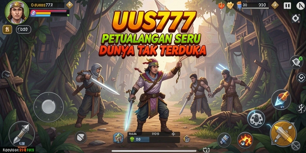 Screenshot UUS777 menampilkan karakter di dunia petualangan yang penuh warna.